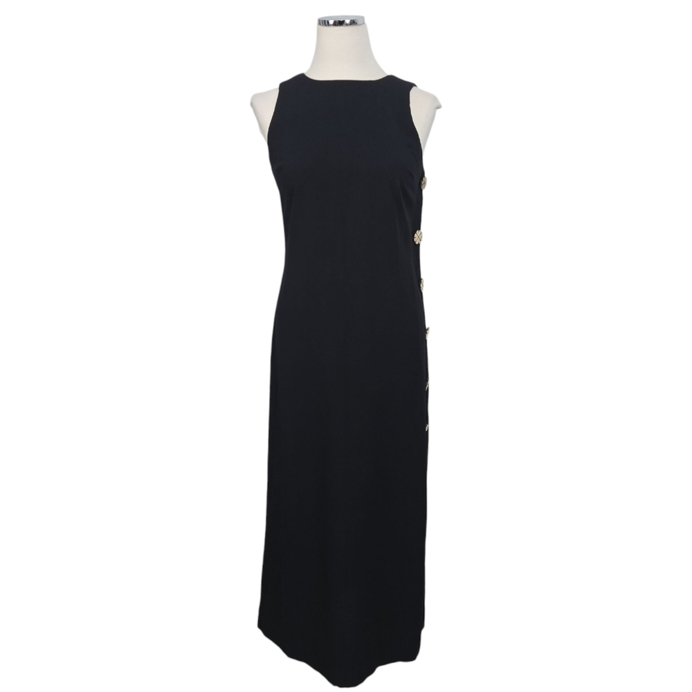 Joseph Ribkoff Button Detail Black Maxi Dress Size 8 Sleeveless Minimalist